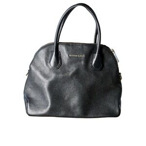 Michael Kors Black Pebbled Leather Dome Satchel Bag Gold Hardware Triple Pocket